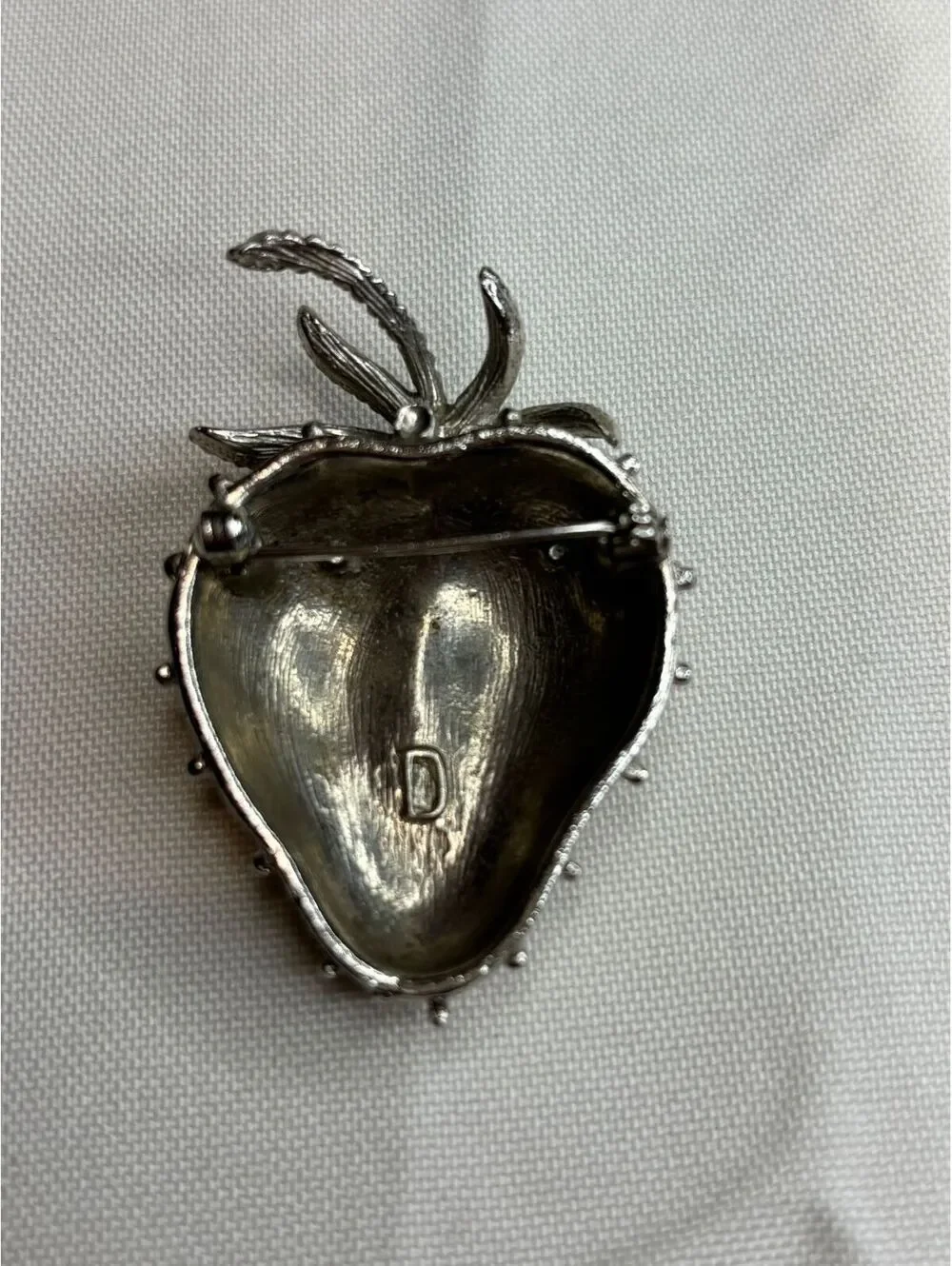 Vintage Christian Dior Silver Strawberry Brooch Pin